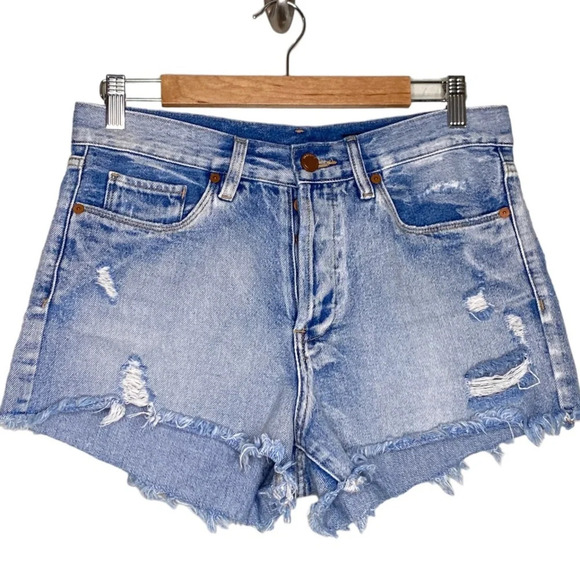 BlankNYC Light Wash High Rise Distressed Cut Off Denim Jean Shorts Size 28 - Picture 2 of 11